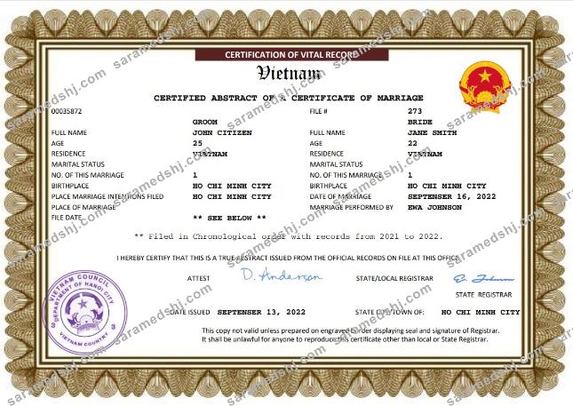 Vietnam marriage certificate Word and PDF template